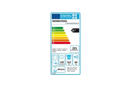 Sèche-linge pompe à chaleur Whirlpool Ppe chal.8kg.15pr.p54,5.6sens. cwsd83mwwsfr